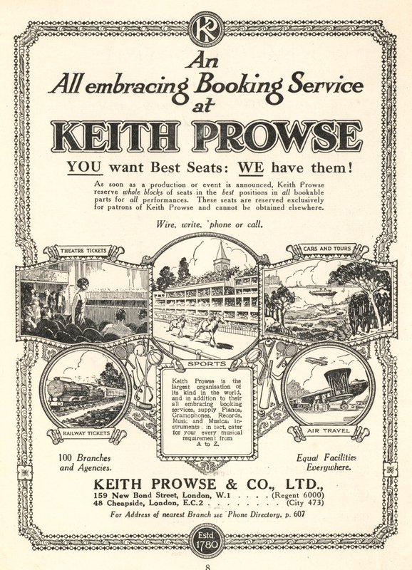 Reklama usług rezerwacji biletów Keith Prowse & Co, Ltd (lito) autorstwa English School