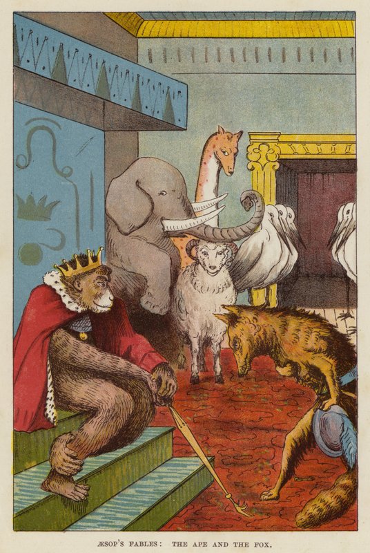 Bajki Ezopa: Małpa i Lis (chromolitho) autorstwa English School