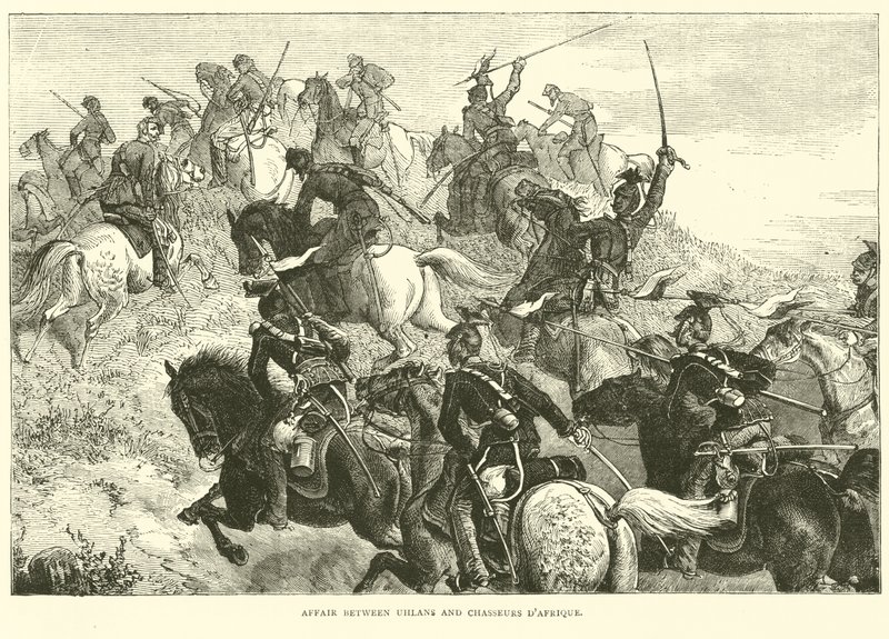 Romans między Ułanami a Chasseurs dAfrique, sierpień 1870 autorstwa English School