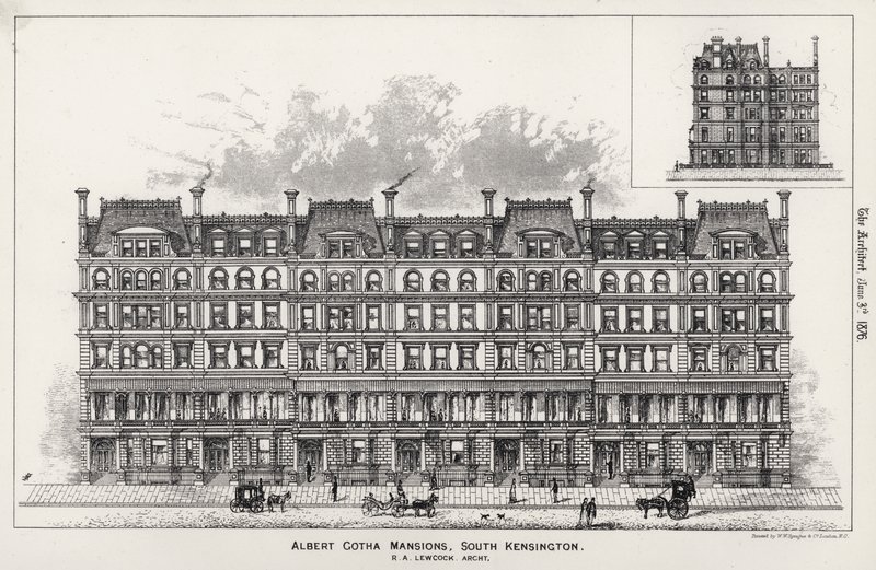 Albert Gotha Mansions, South Kensington (grawerowanie) autorstwa English School