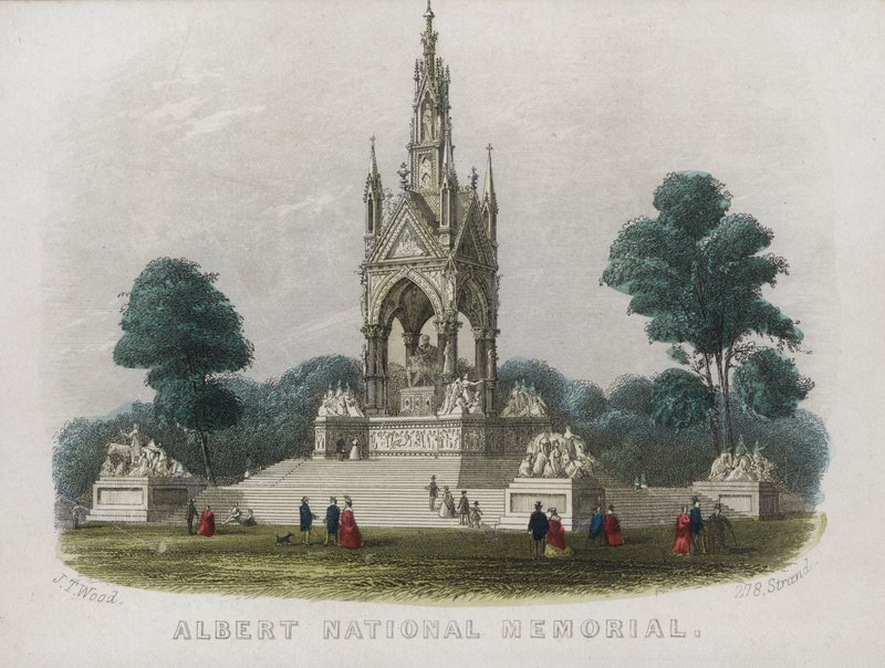 Albert Memorial, Kensington Gardens, Londyn (kolorowy grawerunek) autorstwa English School