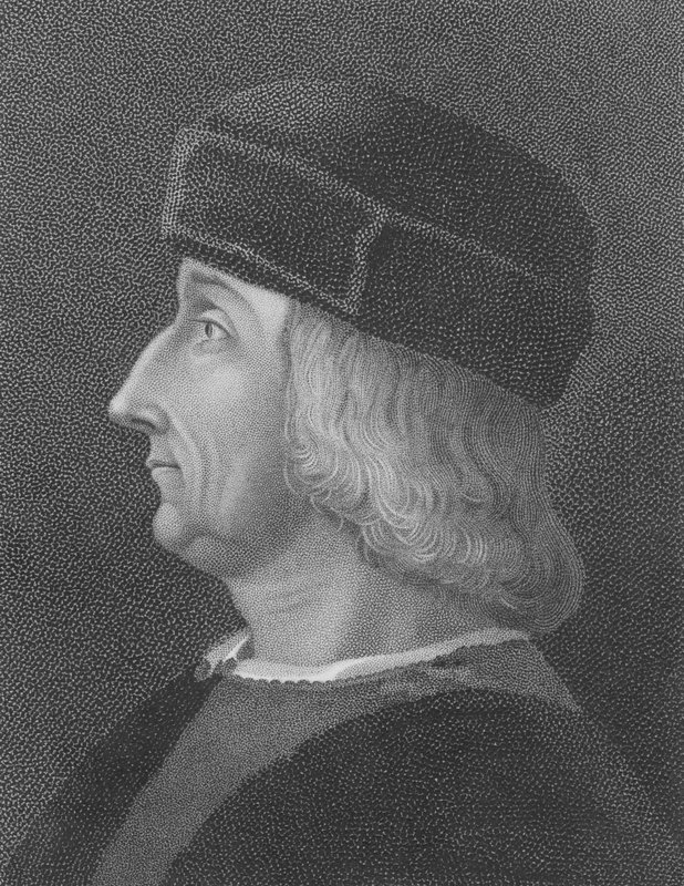 Aldus Manutius, wg portretu Belliniego (rycina) autorstwa English School