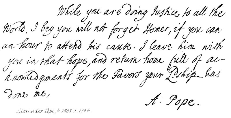 Aleksander papież (1688-1744), list do hrabiego Halifaxa, 1714 autorstwa English School