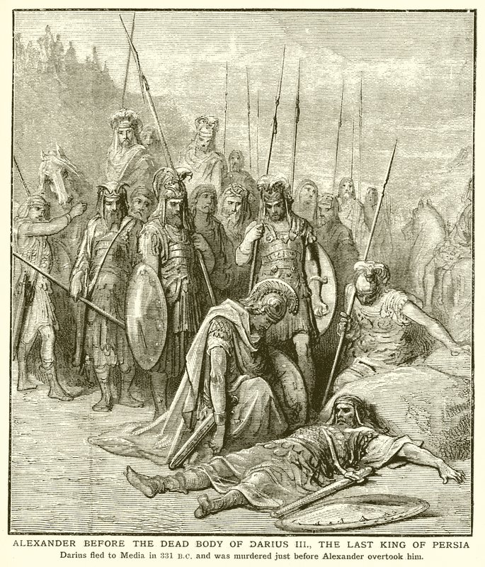 Aleksander przed martwym ciałem Dariusza III, ostatniego króla Persji autorstwa English School