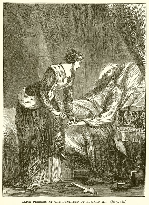 Alice Perrers na łożu śmierci Edwarda III autorstwa English School