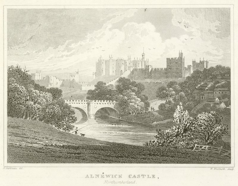 Zamek Alnwick, Northumberland (grawerowanie) autorstwa English School