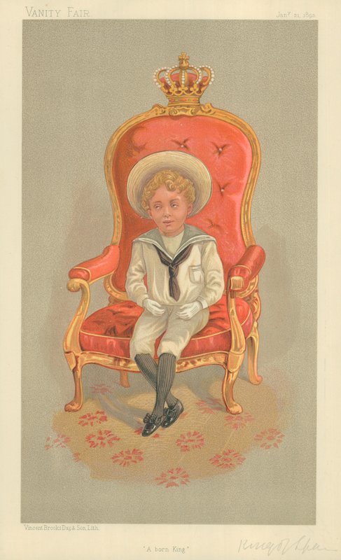Alfons VIII, król Hiszpanii, Urodzony król, 21 stycznia 1893, komiks Vanity Fair autorstwa English School