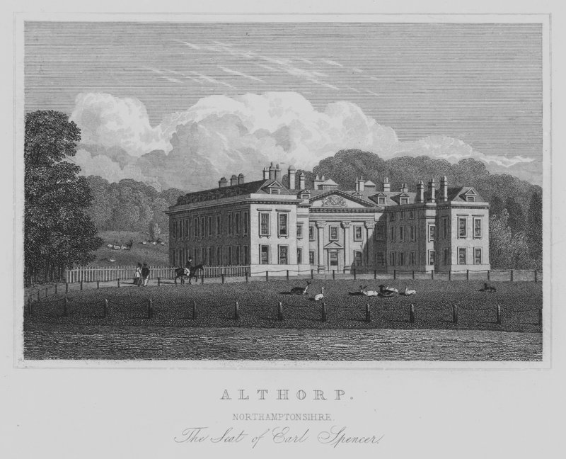 Althorp, Northamptonshire, siedziba hrabiego Spencera (grawerowanie) autorstwa English School