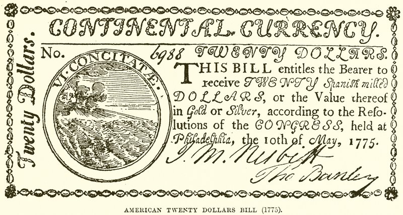 Amerykański banknot dwudziestodolarowy (1775) autorstwa English School