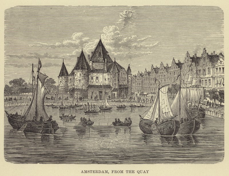 Amsterdam, od nabrzeża (grawerowanie) autorstwa English School
