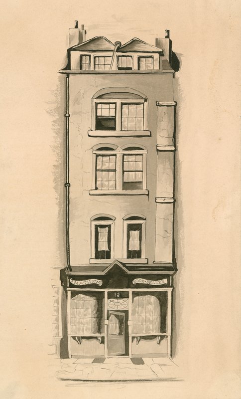Oryginalny rysunek akwarelowy 18 Strand, Westminster, Londyn, miejsce urodzenia Charlesa Matthewsa, komika (wc na papierze) autorstwa English School