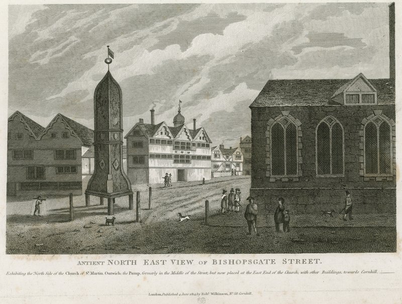 Starożytny północno-wschodni widok na Bishopsgate Street autorstwa English School