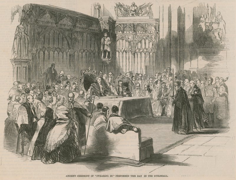 Starożytna ceremonia zaprzysiężenia wykonywana w Guildhall autorstwa English School