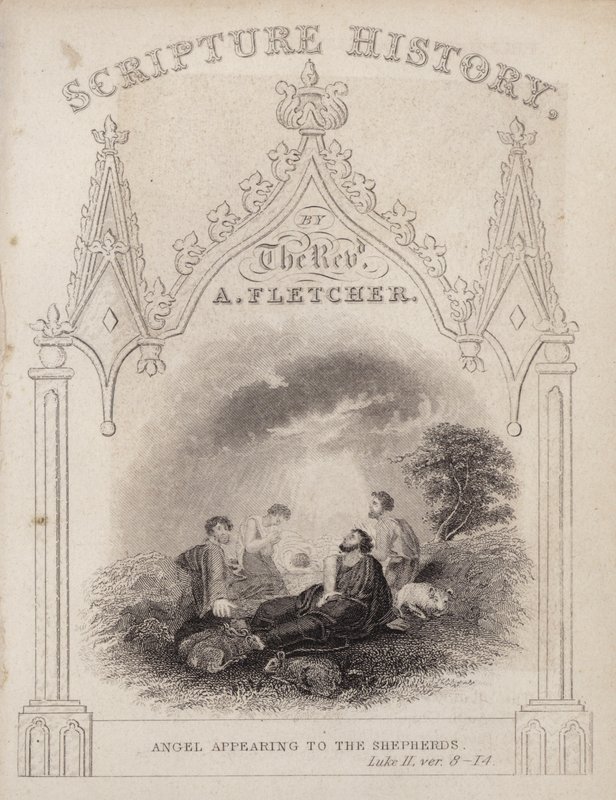 Anioł ukazujący się pasterzom, Łukasz II, wer. 8-14 (rycina) autorstwa English School