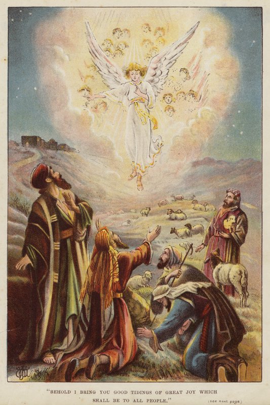 Anioł opowiadający pasterzom o narodzinach Jezusa Chrystusa (chromolitho) autorstwa English School