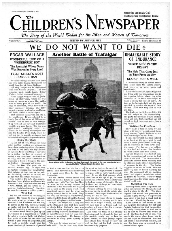 Kolejna bitwa pod Trafalgarem, strona tytułowa „Gazety Dziecięcej”, luty 1932 (druk gazetowy) autorstwa English School