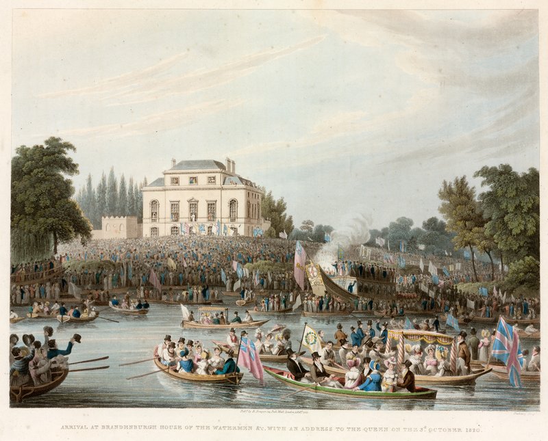 Przyjazd do Brandebburgh House of the Watermen itp. z adresem do królowej, 3 października 1820 r. autorstwa English School