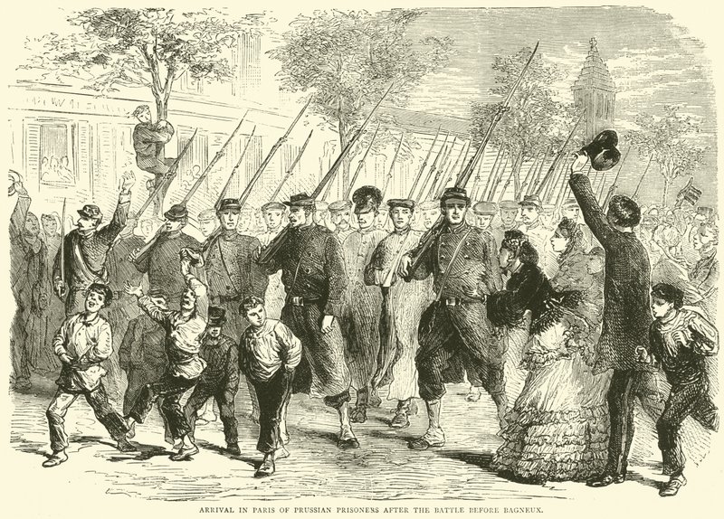 Przybycie do Paryża jeńców pruskich po bitwie pod Bagneux, październik 1870 autorstwa English School