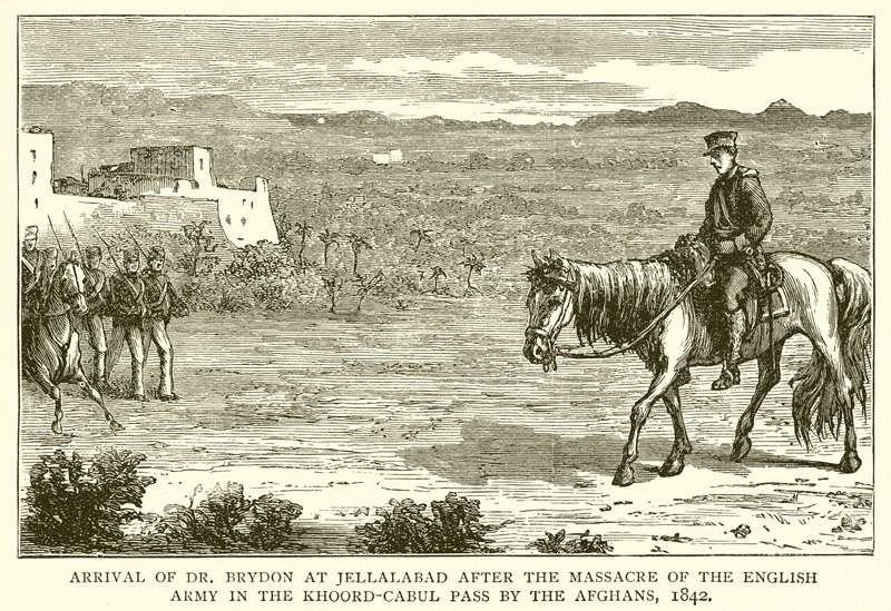 Przybycie dr Brydona do Jellalabad po masakrze armii angielskiej w przełęczy Khoord-Cabul przez Afgańczyków, 1842 autorstwa English School