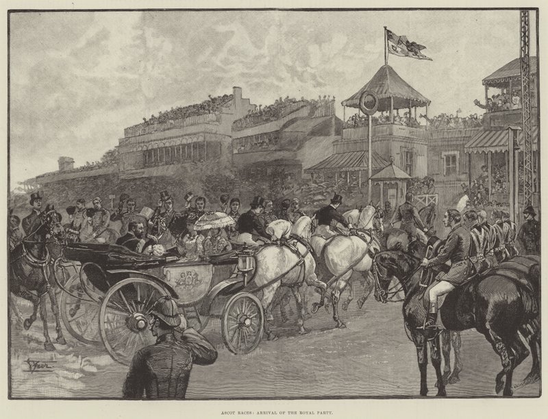 Ascot Races, przyjazd partii królewskiej (grawerowanie) autorstwa English School