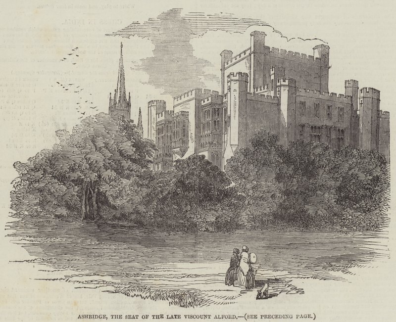 Ashridge, siedziba zmarłego wicehrabiego Alforda (rycina) autorstwa English School