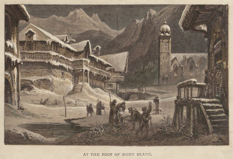 U stóp Mont Blanc (kolorowy grawerunek) autorstwa English School