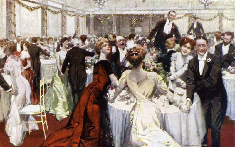 Auld Lang Syne, Sylwester, Hotel Savoy (litografia kolorowa) autorstwa English School