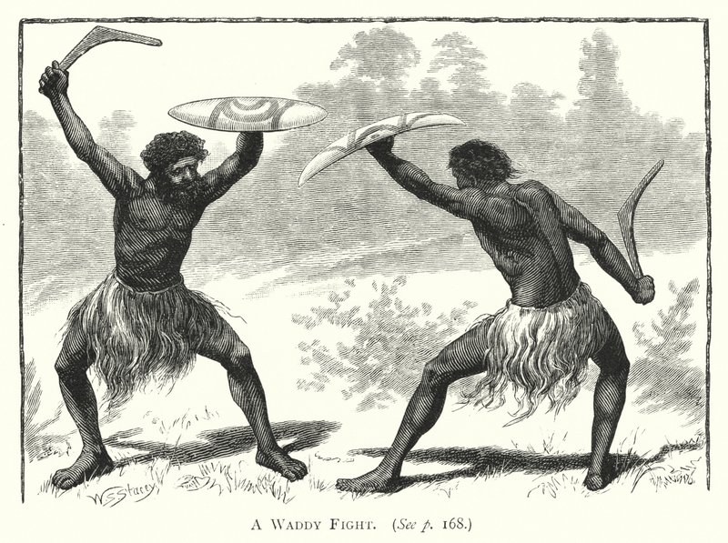 Australia: A Waddy Fight (grawerunek) autorstwa English School