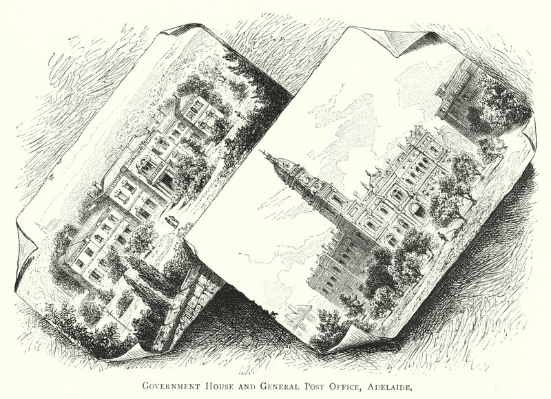 Australia: Government House and General Post Office, Adelaide (grawerowanie) autorstwa English School