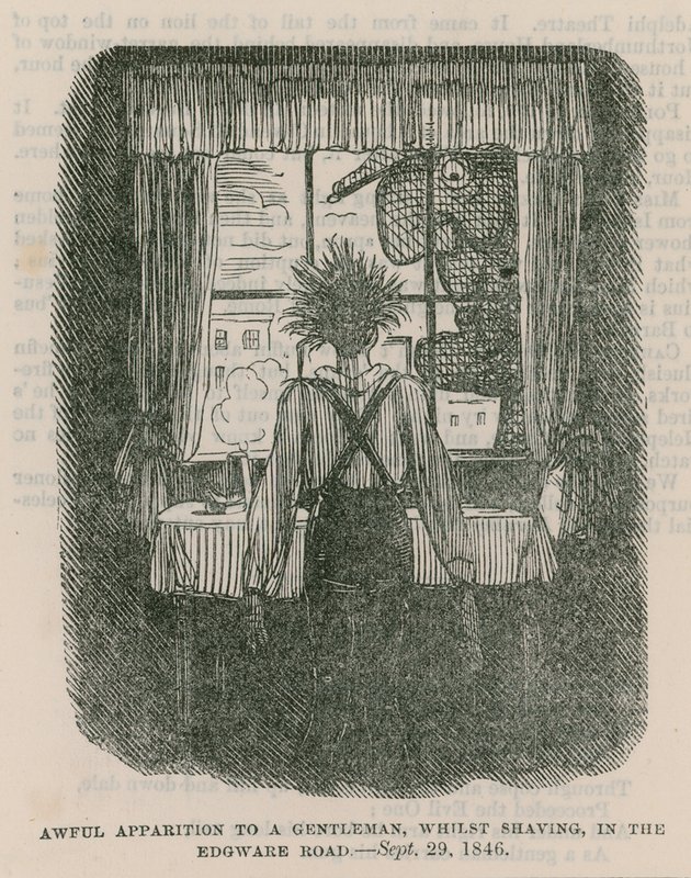 Okropne objawienie dżentelmenowi podczas golenia na Edgware Road w Londynie - 30 września 1846 autorstwa English School