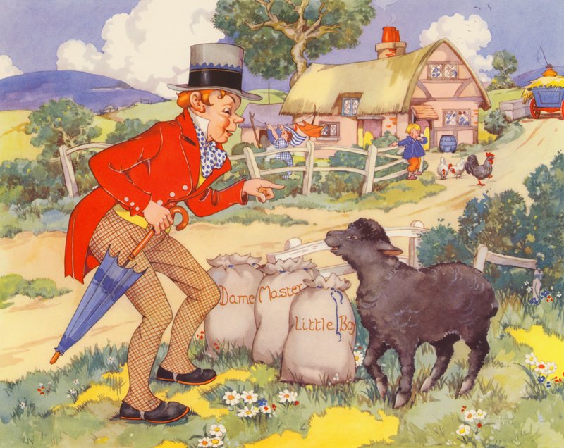 Baa, baa, czarna owca (kolorowa litografia) autorstwa English School
