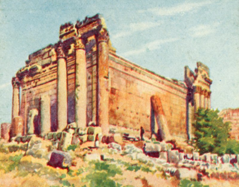 Baalbek, świątynia Bachusa (kolorowa litografia) autorstwa English School