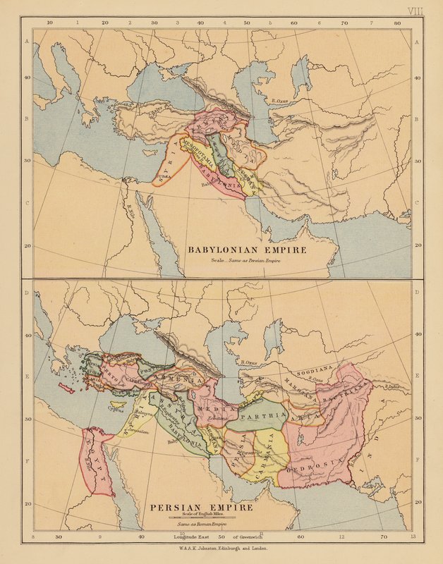 Imperium Babilońskie; Imperium Perskie (kolorowa litografia) autorstwa English School