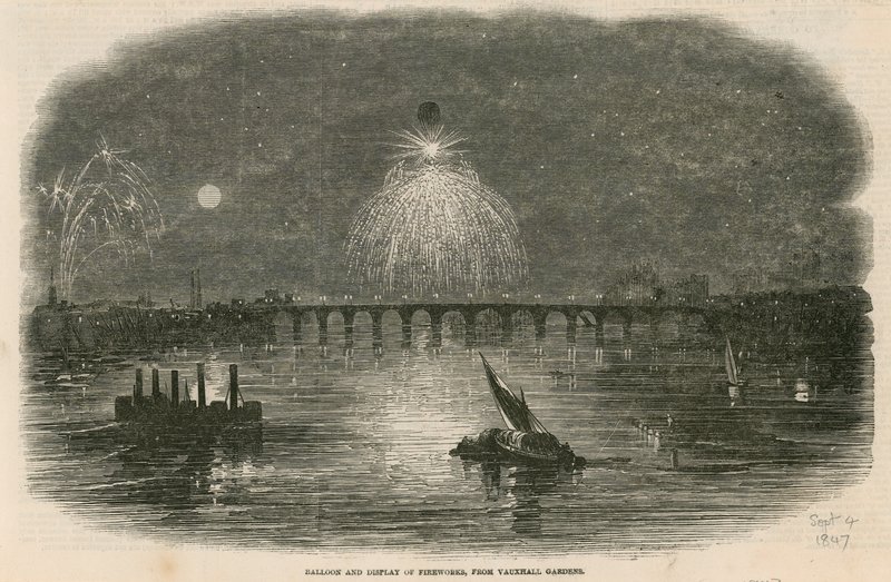 Balon i pokaz sztucznych ogni, Vauxhall Gardens, Londyn autorstwa English School