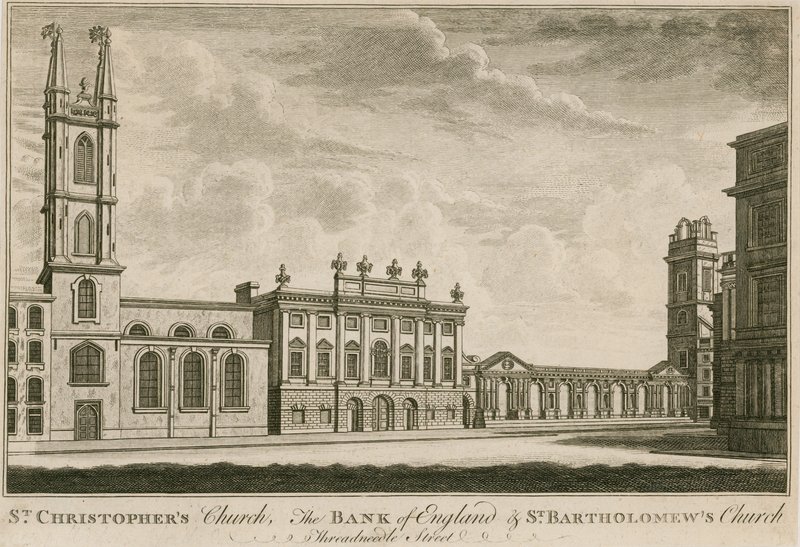 Bank of England, skrzydło wschodnie dodane przez Sir Roberta Taylora, 1765 autorstwa English School