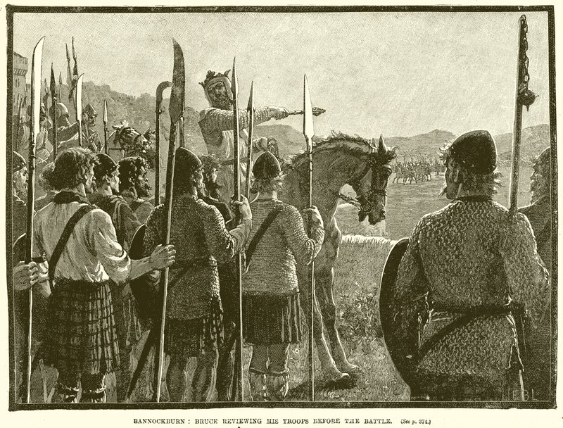Bannockburn: Bruce przegląda swoje oddziały przed bitwą autorstwa English School
