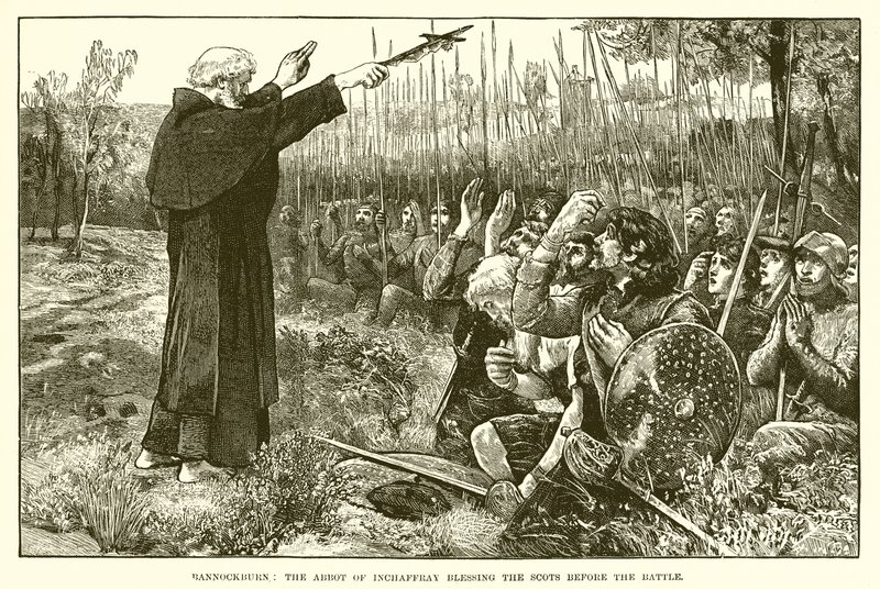 Bannockburn: opat z Incaffray błogosławi Szkotów przed bitwą autorstwa English School