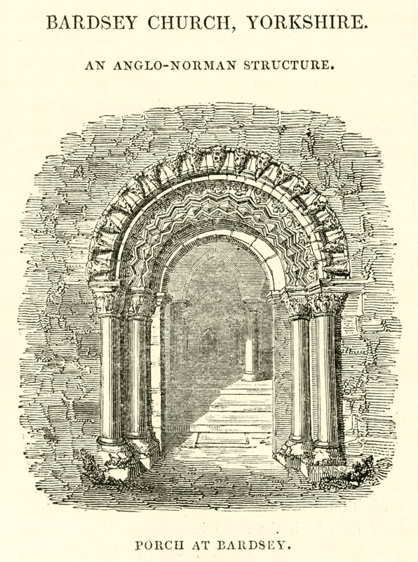 Bardsey Church, Yorkshire, anglo-normańska struktura, ganek w Bardsey autorstwa English School