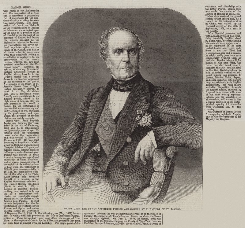 Baron Gros, nowo mianowany ambasador Francji na dworze św. Jakuba (grafika) autorstwa English School