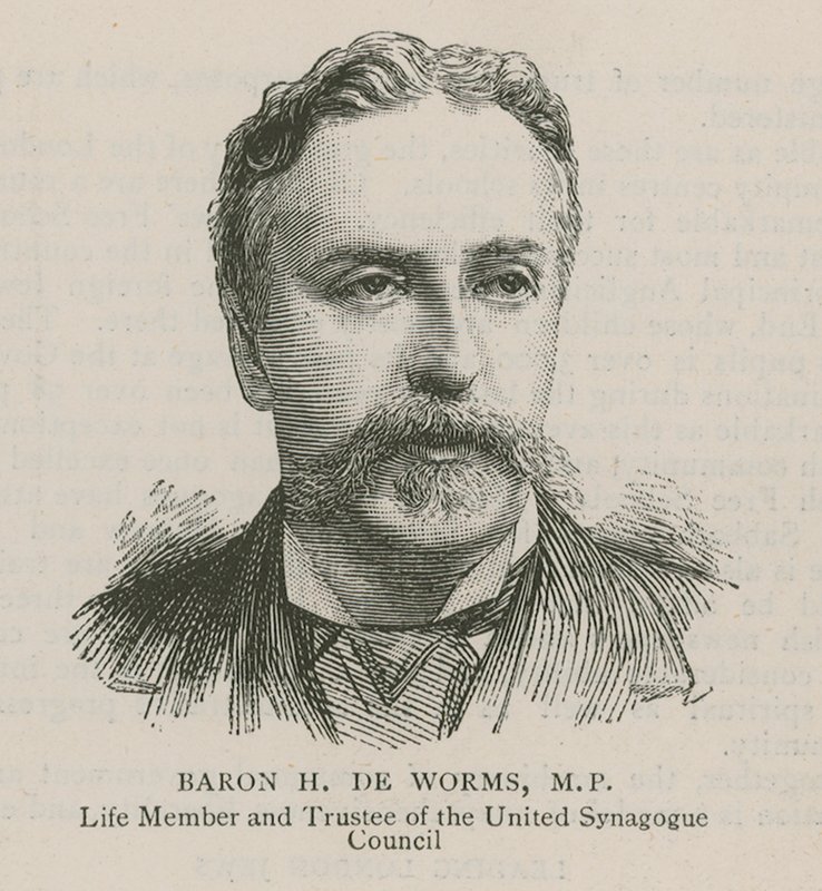 Baron H De Worms, poseł, dożywotni członek i powiernik Zjednoczonej Rady Synagogalnej autorstwa English School