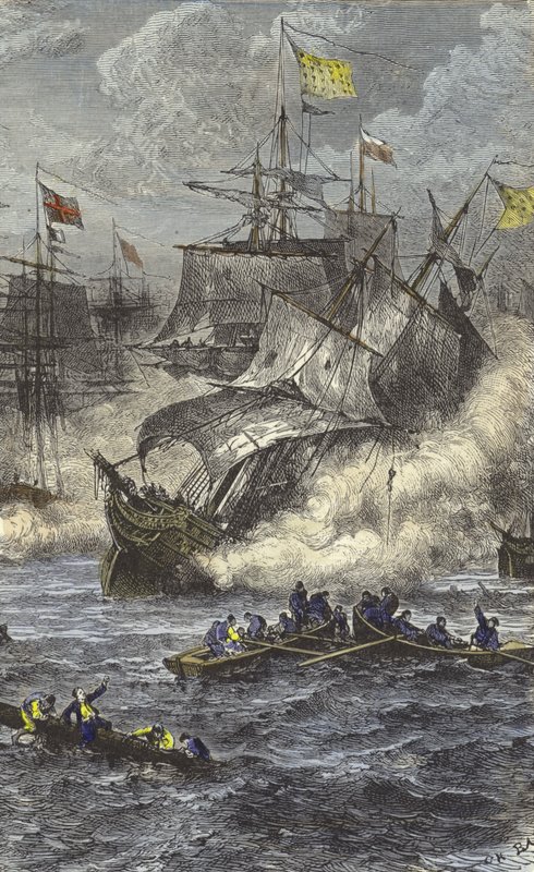 Bitwa pod La Hogue, 1692 autorstwa English School