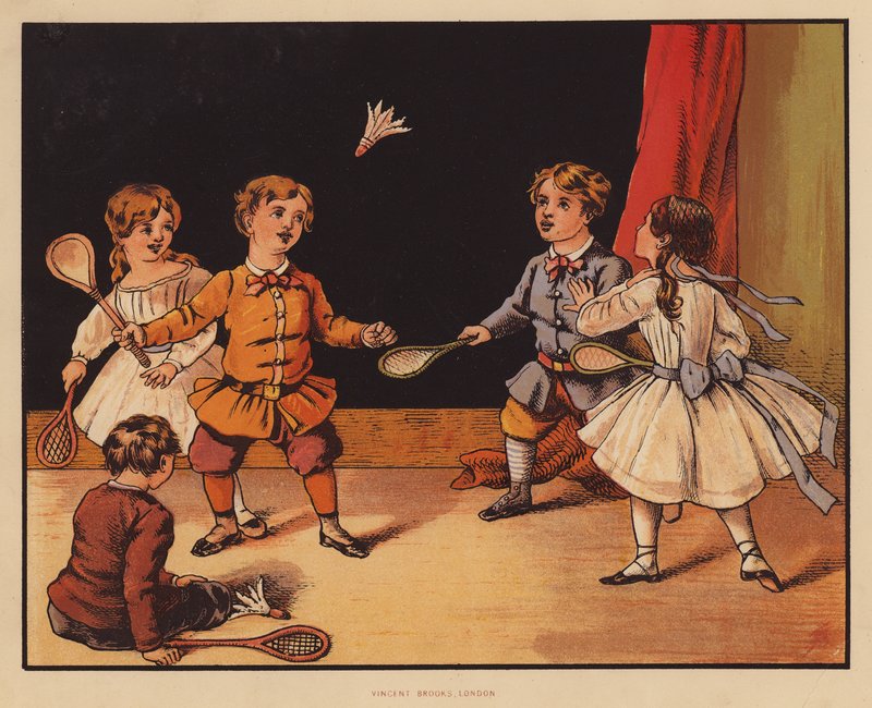 Battledore i Shuttlecock (kolorowa litografia) autorstwa English School