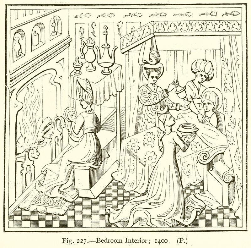 Wnętrze sypialni; 1400 autorstwa English School