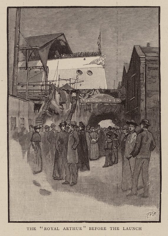 Przed wodowaniem HMS Royal Arthur (rycina) autorstwa English School