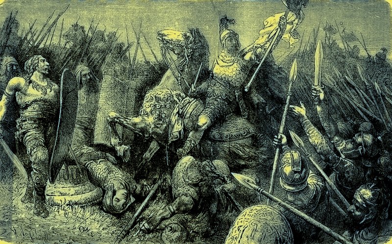 Belizariusz prowadzi armię rzymską przeciwko Gotom, ilustracja z Ilustrowanej Historii Świata, wydanej ok. 1880 r. (obraz ulepszony cyfrowo) autorstwa English School
