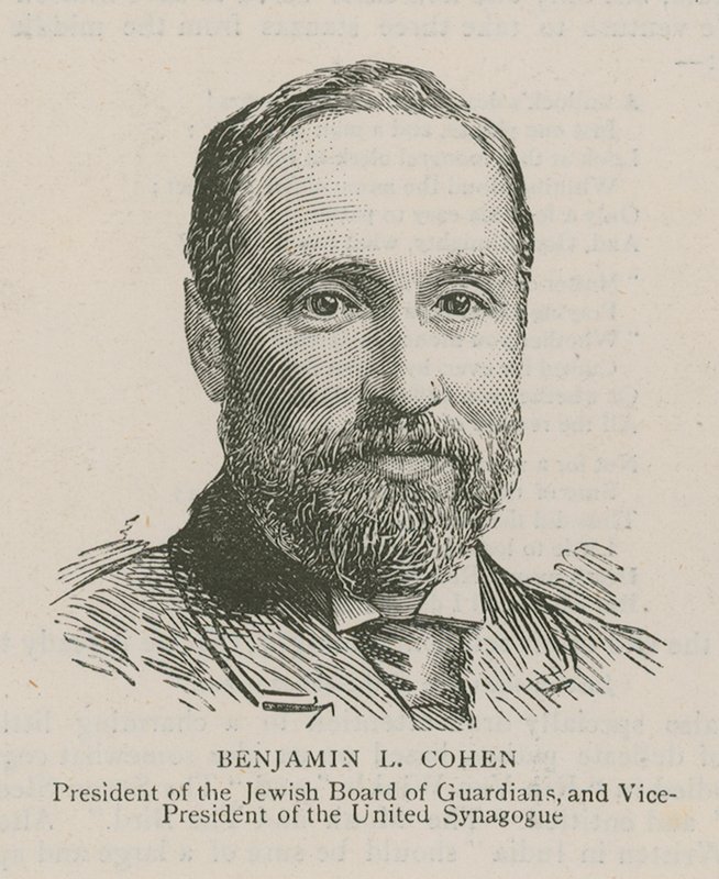 Benjamin L. Cohen, przewodniczący Żydowskiej Rady Opiekuńczej i wiceprzewodniczący Zjednoczonej Synagogi autorstwa English School