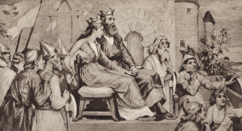 Bertha, żona Aethelberta, króla Kentu (lito) autorstwa English School
