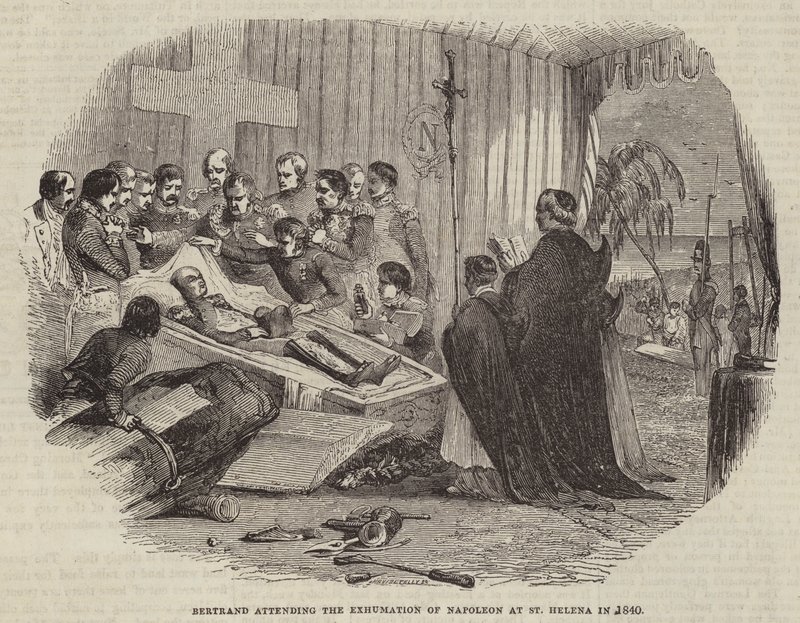 Bertrand uczestniczący w ekshumacji Napoleona na St Helena w 1840 r. autorstwa English School