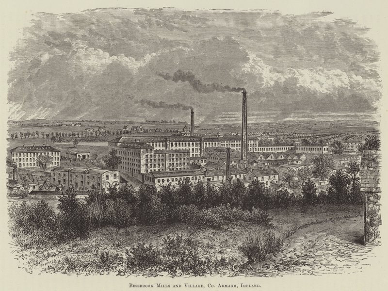 Bessbrook Mills and Village, County Armagh, Irlandia (grawerowanie) autorstwa English School
