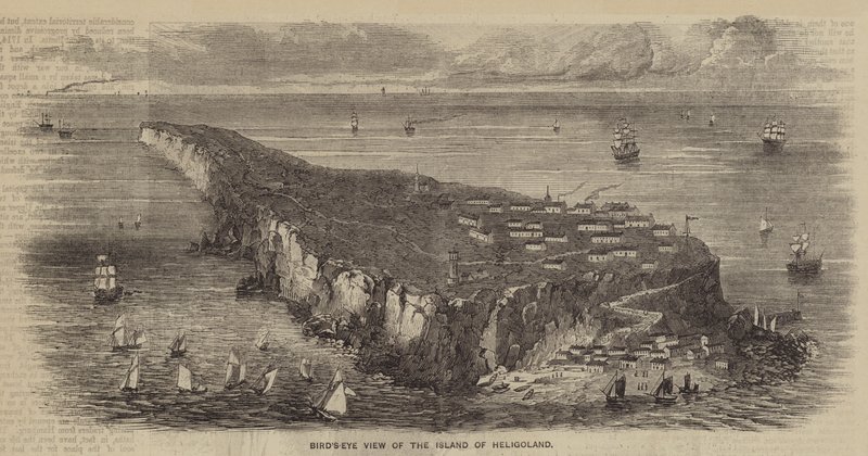 Widok z lotu ptaka na wyspę Helgoland (grawerunek) autorstwa English School